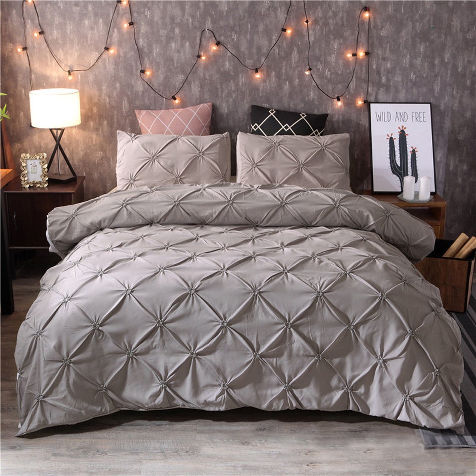 Solid color polyester duvet cover and bedding set for a modern bedroom