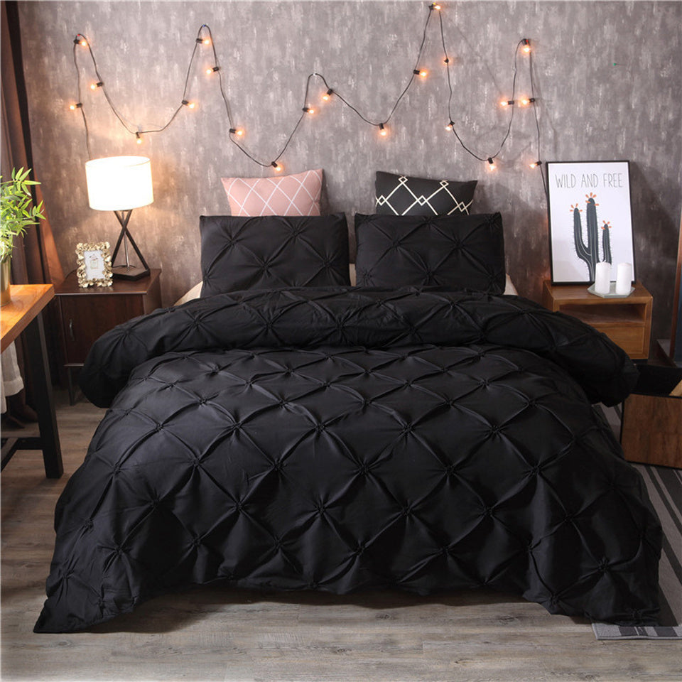 Solid color polyester duvet cover and bedding set for a modern bedroom