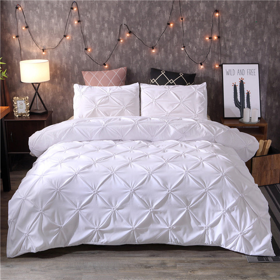 Solid color polyester duvet cover and bedding set for a modern bedroom