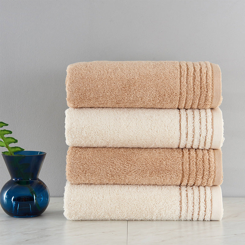 Absorbent cotton bath towel set in beige and brown colors