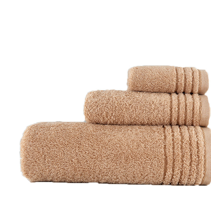 Absorbent cotton bath towel set in beige and brown colors