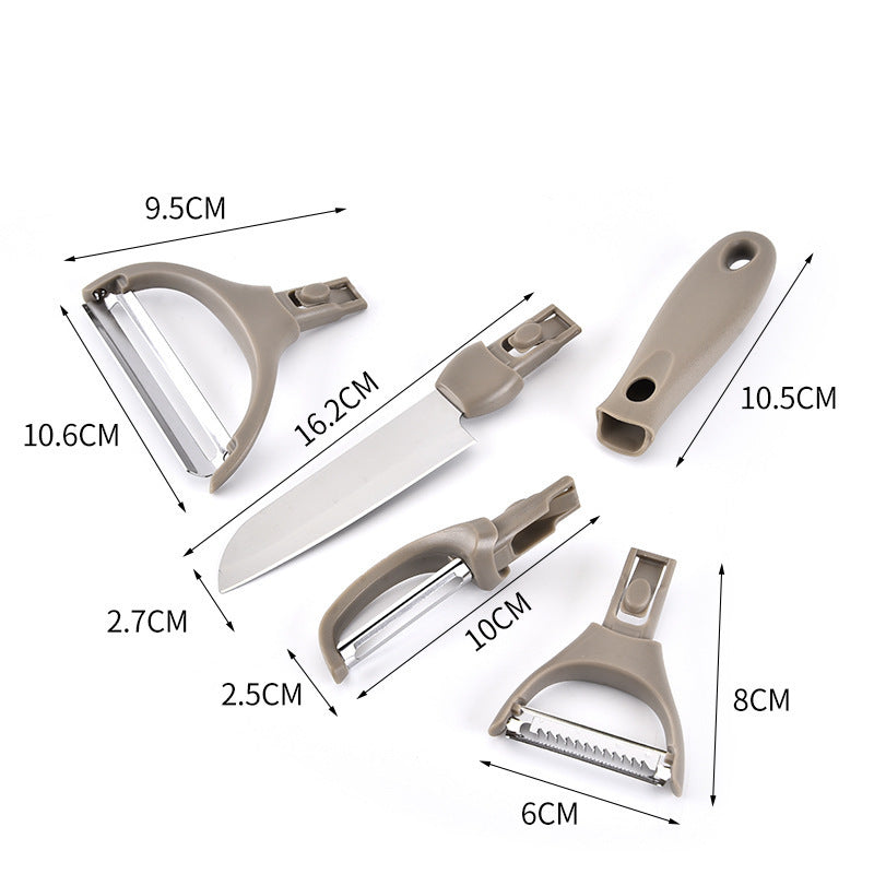 Three-piece stainless steel cutter set with wheat straw chopping board and peeler.