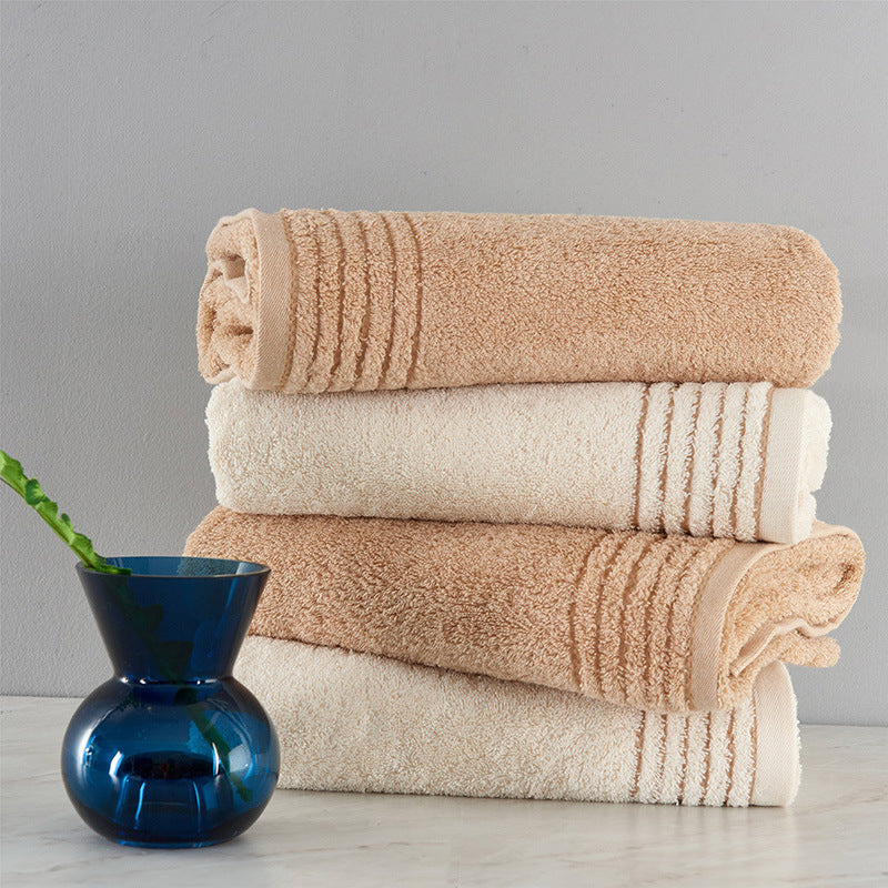 Absorbent cotton bath towel set in beige and brown colors