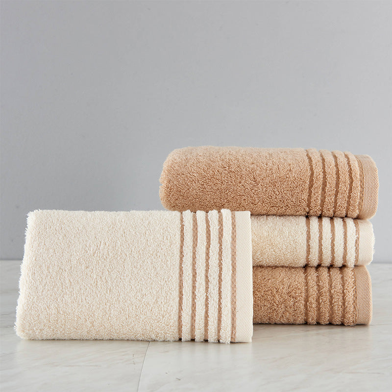 Absorbent cotton bath towel set in beige and brown colors