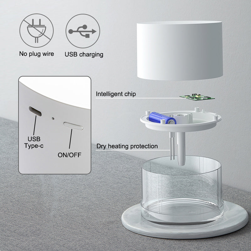 Portable ultrasonic air humidifier and aroma diffuser with USB charging