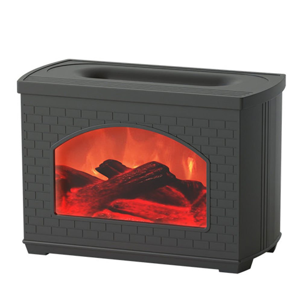 Cozy simulated fireplace humidifier with flame effect and aroma diffuser.